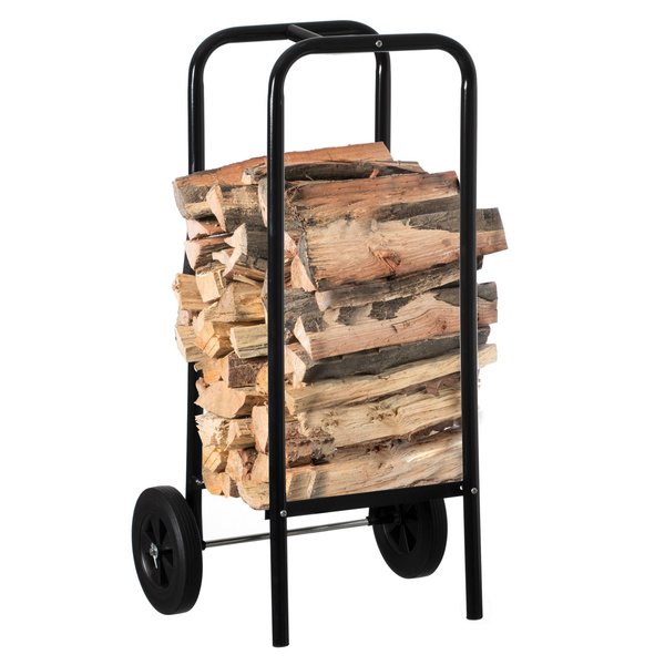 Gardenised Indoor and Outdoor Patio Steel Firewood Log Carrier, Wood Rack Storage Stacking Holder, Black QI004520